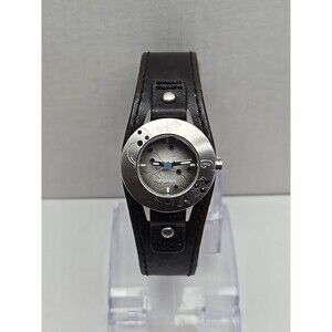 Fossil Womens JR-9581 Silver Stainless Leather Cuff Fit Watch Quartz New Battery